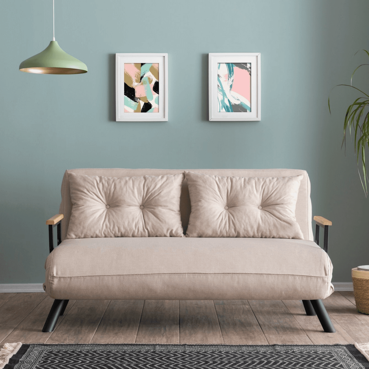 Canapé lit 2 places convertible en tissu avec pieds en métal L133 cm - SANDO - Calicosy