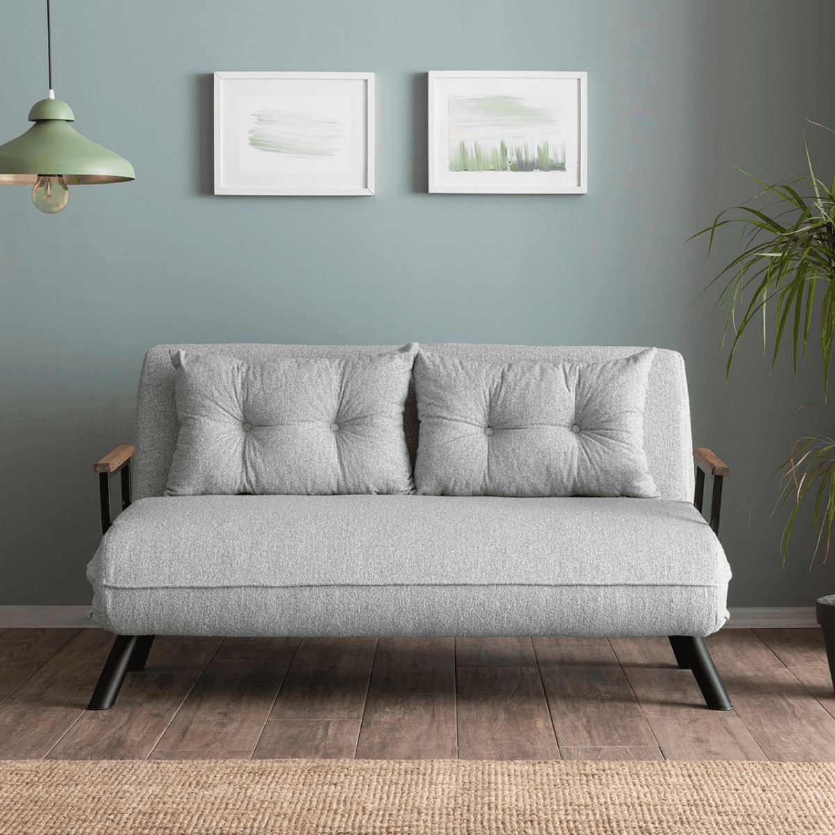 Canapé lit 2 places convertible en tissu bouclette avec pieds en métal L133 cm - SANDO - Calicosy