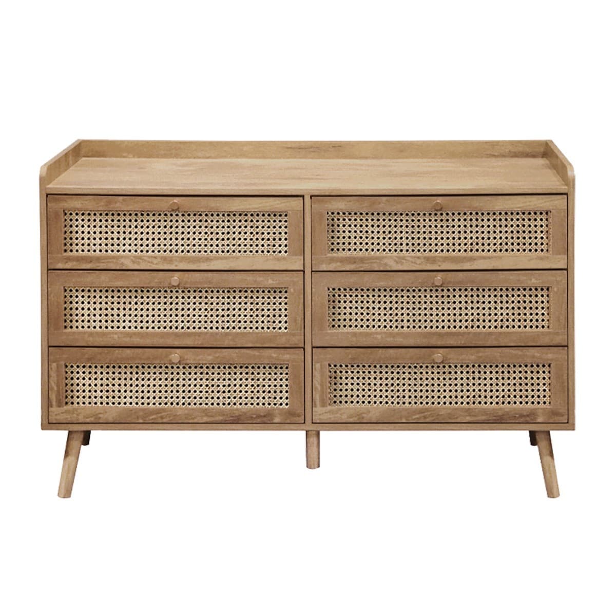 Commode 6 tiroirs avec façades en rotin naturel L120 cm PALMO - Panneaux de particules - Calicosy