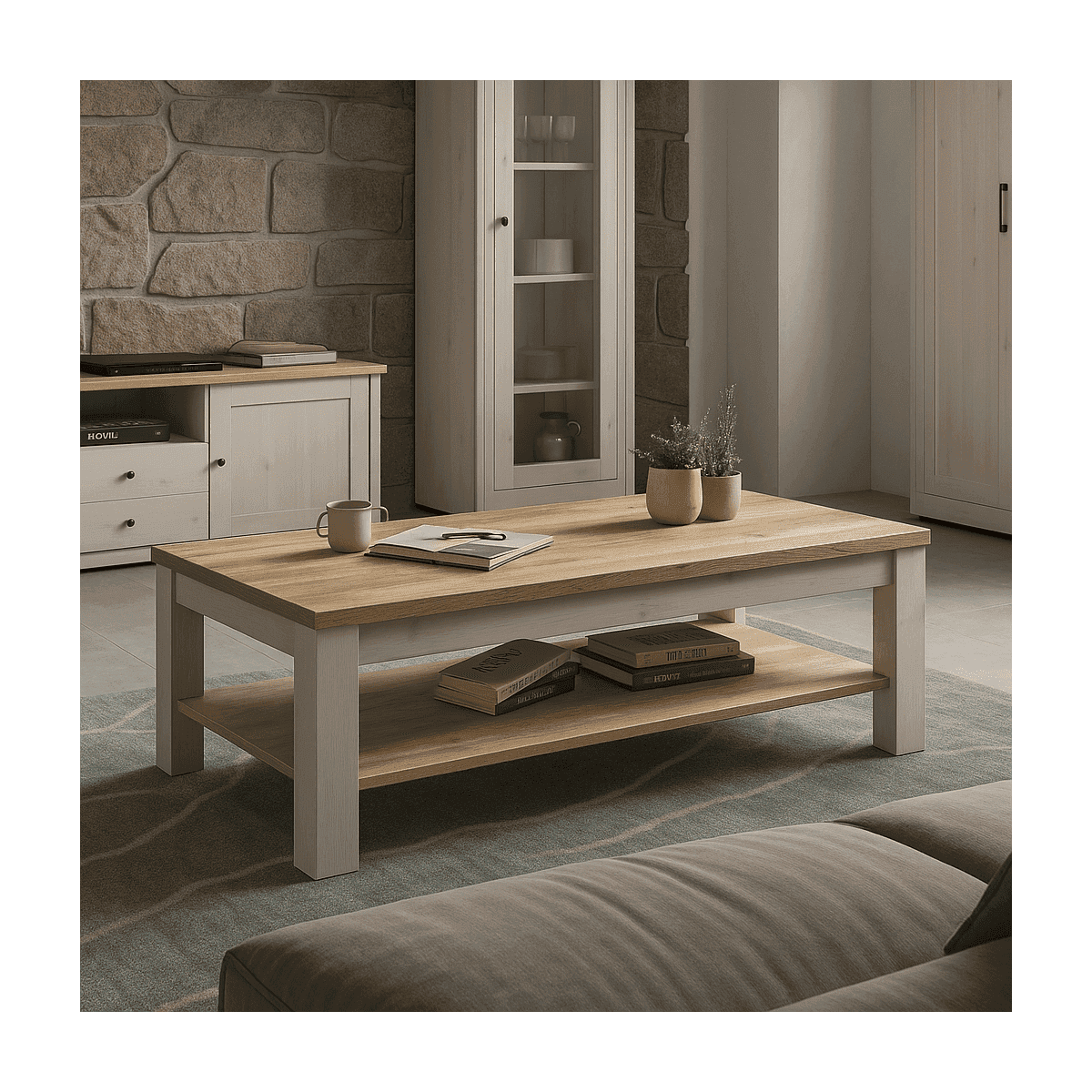 Table basse avec sous-plateau de rangement L110 cm - COUNTRY - 15734133 - Calicosy