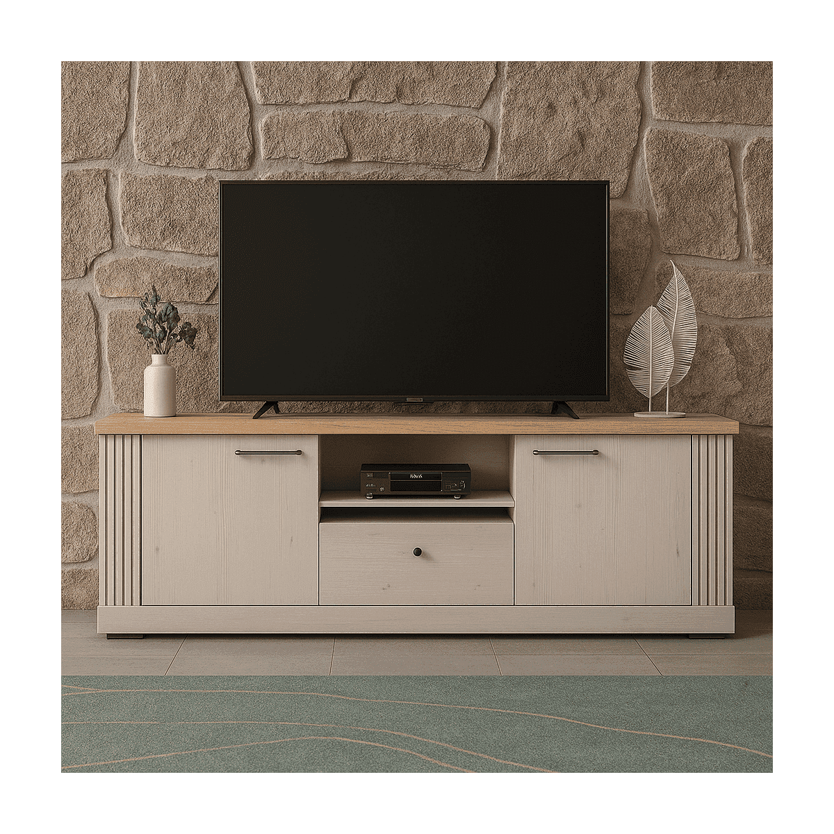 Meuble TV 1 niche, 2 portes et 1 tiroir L211 cm - COUNTRY - Calicosy