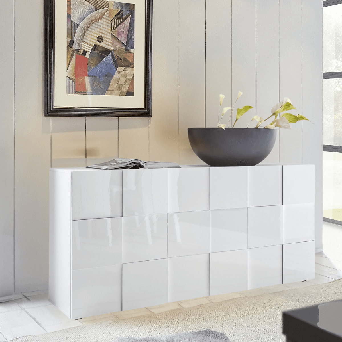 Buffet Dama 3 portes style damier - L181 cm - Calicosy