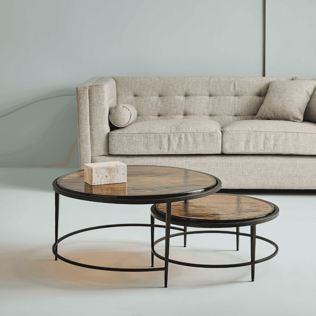 Tables basses gigognes en verre fumé et métal D86 cm IGLOO - Calicosy