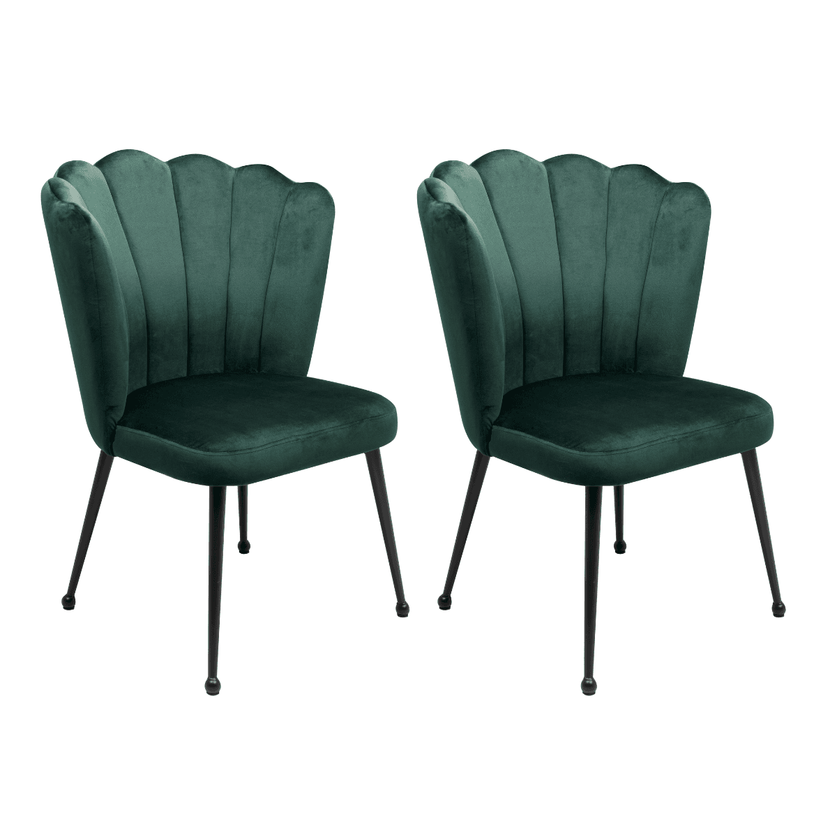 Lot de 2 chaises en tissu velours vert foncé avec pieds en métal L55cm - QUINN - Panneaux de particules - Calicosy