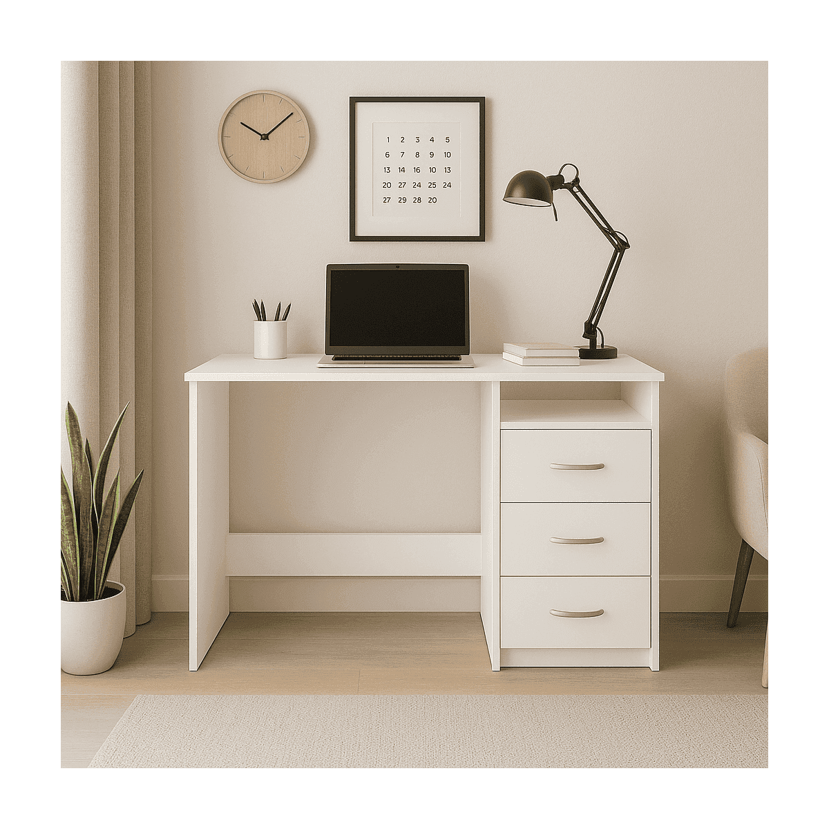 Bureau 1 Niche 3 Tiroirs L123 cm - Aristote - Calicosy