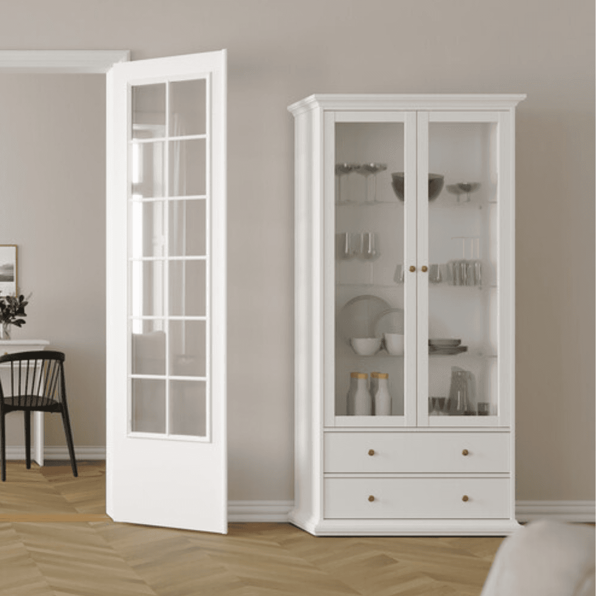 Vitrine 2 portes vitrées et 2 tiroirs L96,2 cm - SOFIA - Calicosy