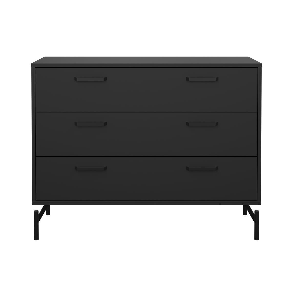 Commode 3 tiroirs noir mat avec piètement métal L99 cm - BORA - Panneaux de particules - Calicosy