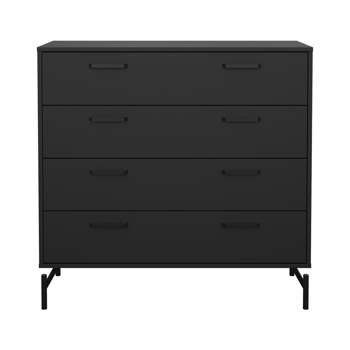 Commode 4 tiroirs noir mat avec piètement métaL H96 cm - BORA - Panneaux de particules - Calicosy