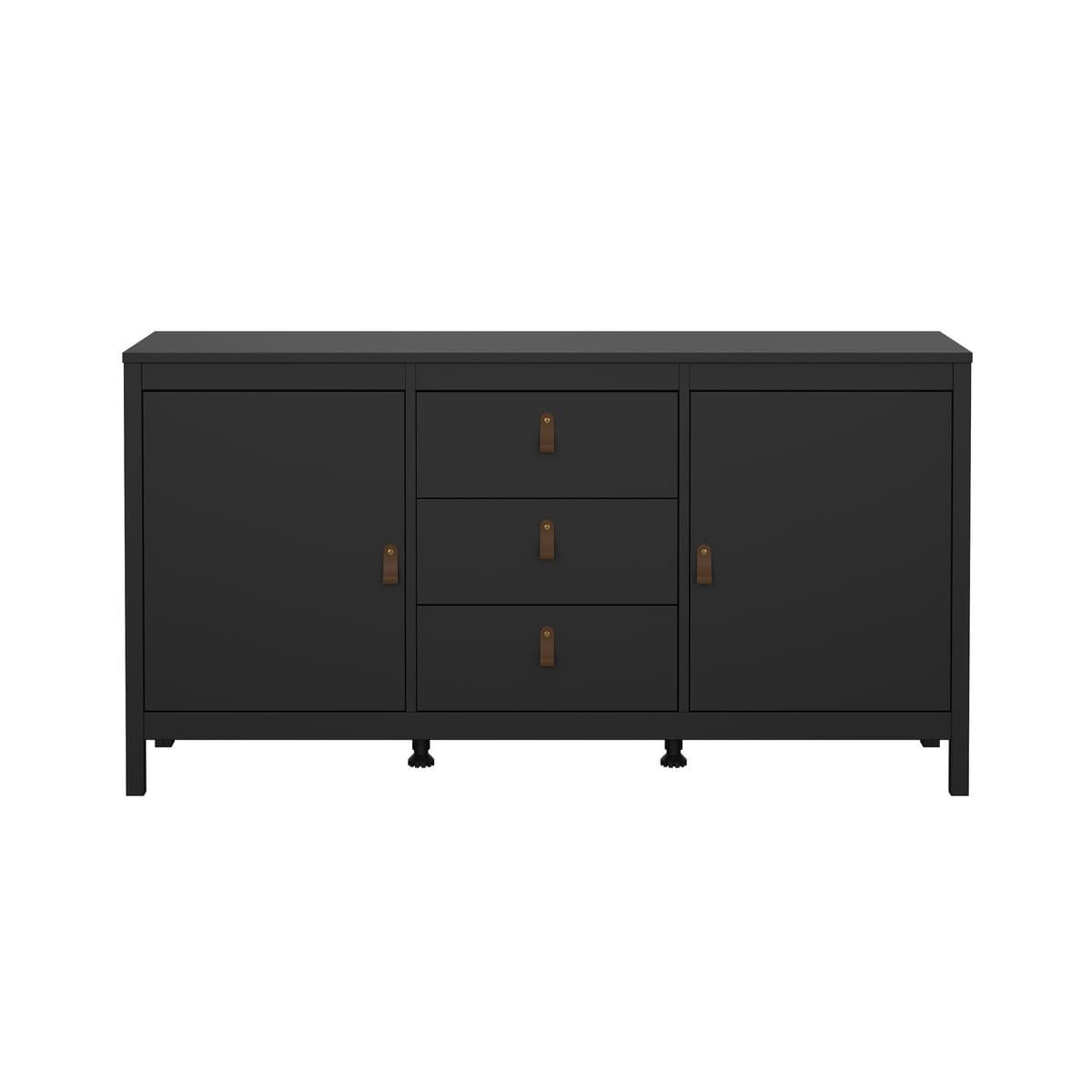 Buffet 2 portes et 3 tiroirs noir mat L151cm - BARCELONE - Panneaux de particules - Calicosy