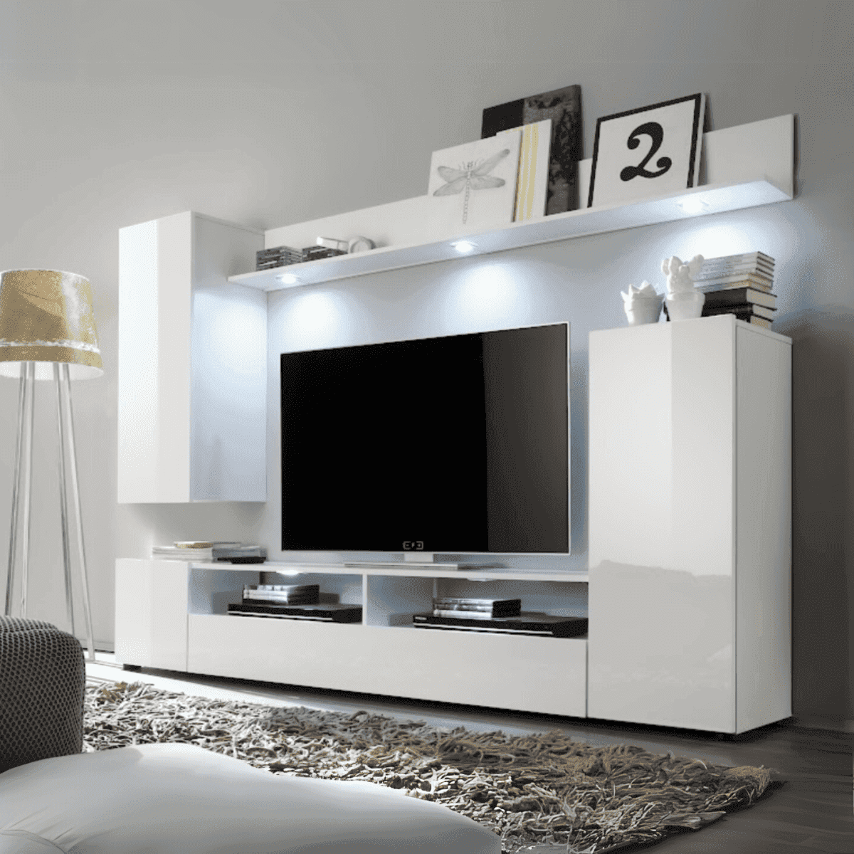 Ensemble TV complet façades blanc brillant - L201 cm - Calicosy