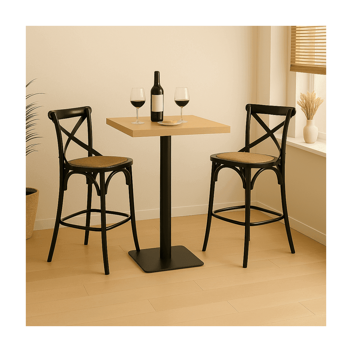 Chaise de bar en bois massif et cannage L50 cm - BISTROT - Calicosy