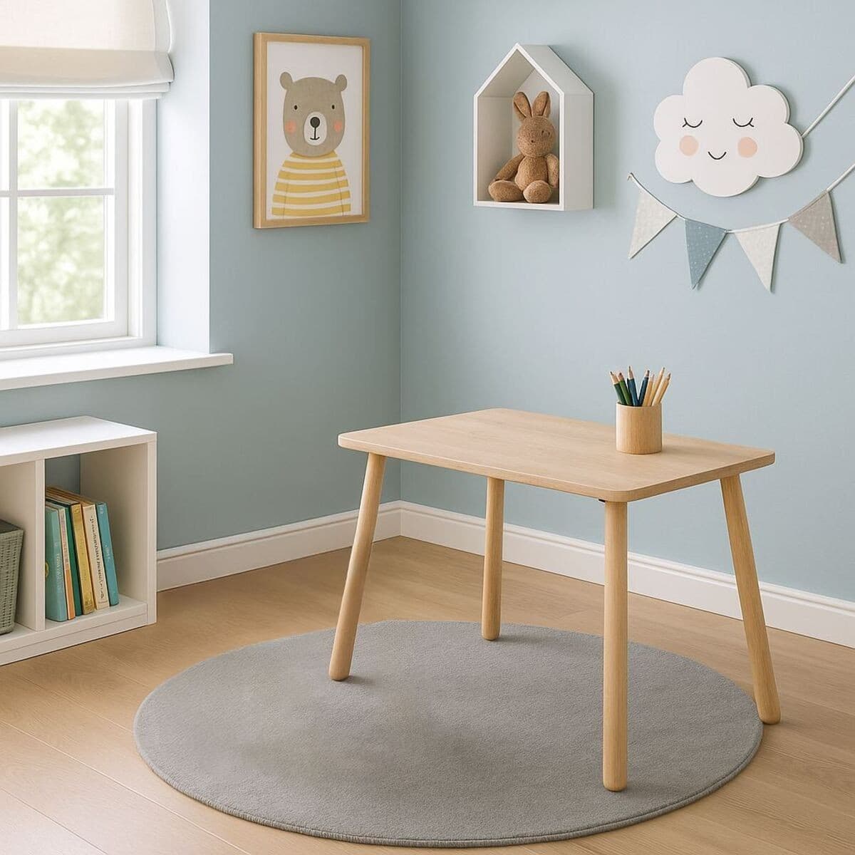 Table pour enfant avec pieds en bois massif L60 cm - MAEL - Calicosy