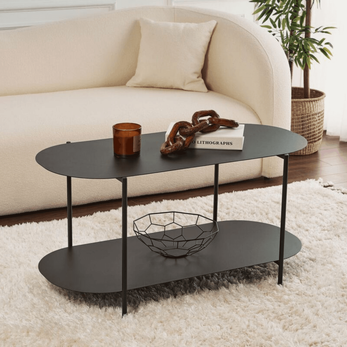 Table basse 2 plateaux avec bords arrondis L100 cm - LIV - Calicosy