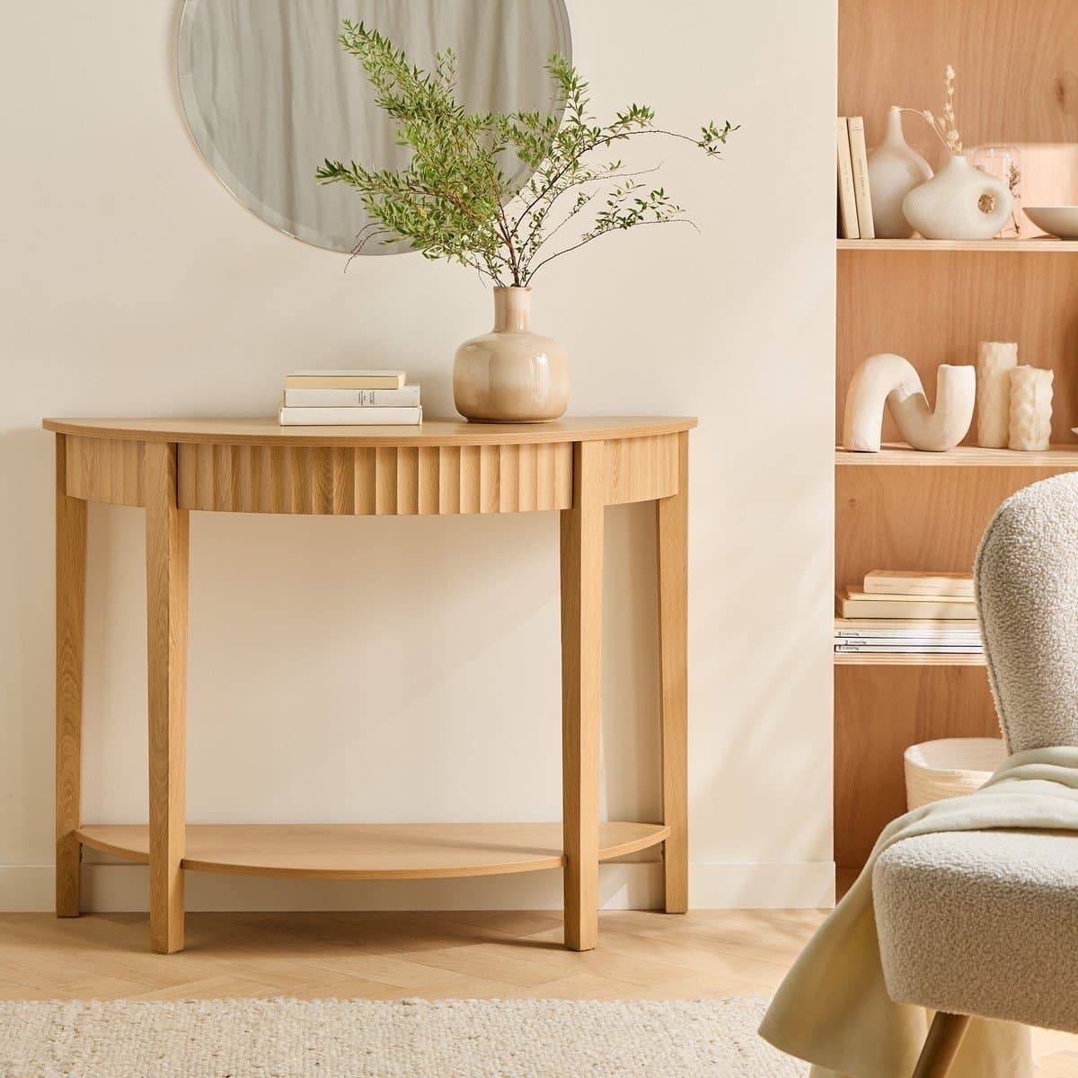 Console arrondie avec effet vague à 2 niveaux H76 cm - BOLOGNE - Calicosy