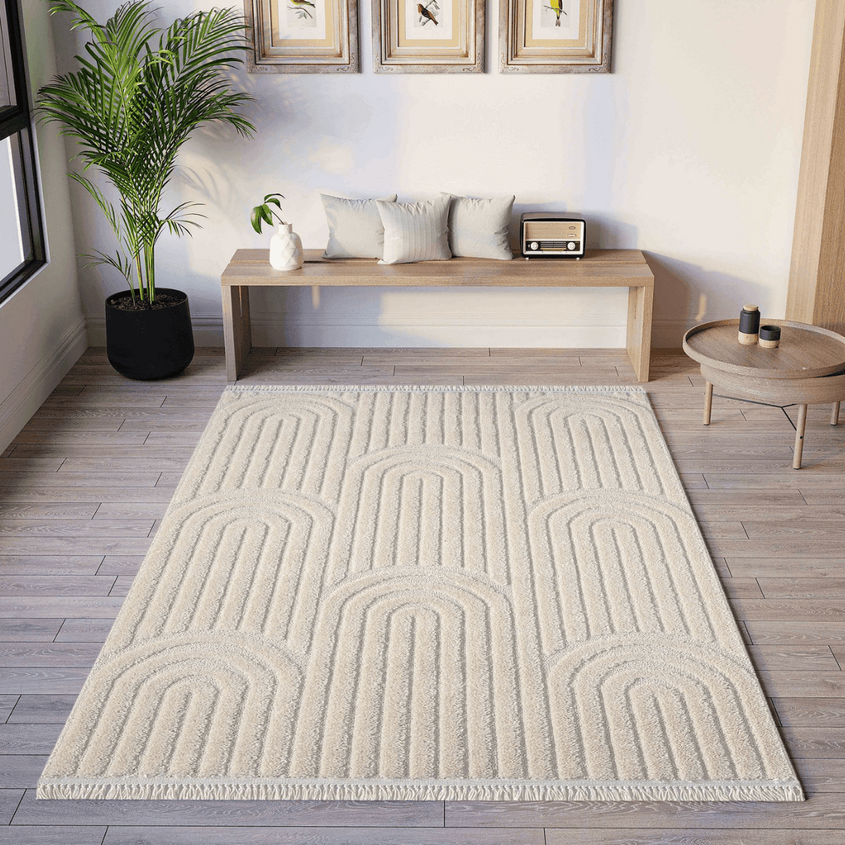 Tapis rectangulaire crème à motifs abstraits - JANEIRO - Calicosy