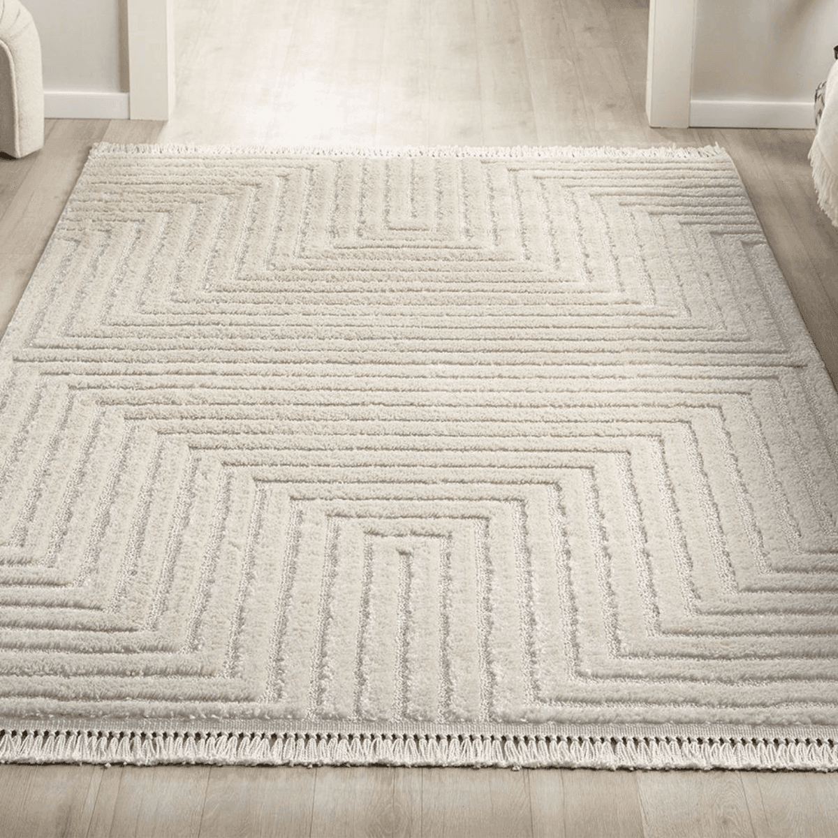 Tapis rectangulaire crème à motifs - FASELIS - Calicosy