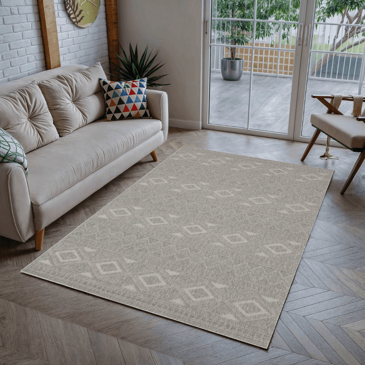 Tapis rectangulaire gris à motifs losanges gris - ASELYA - Calicosy