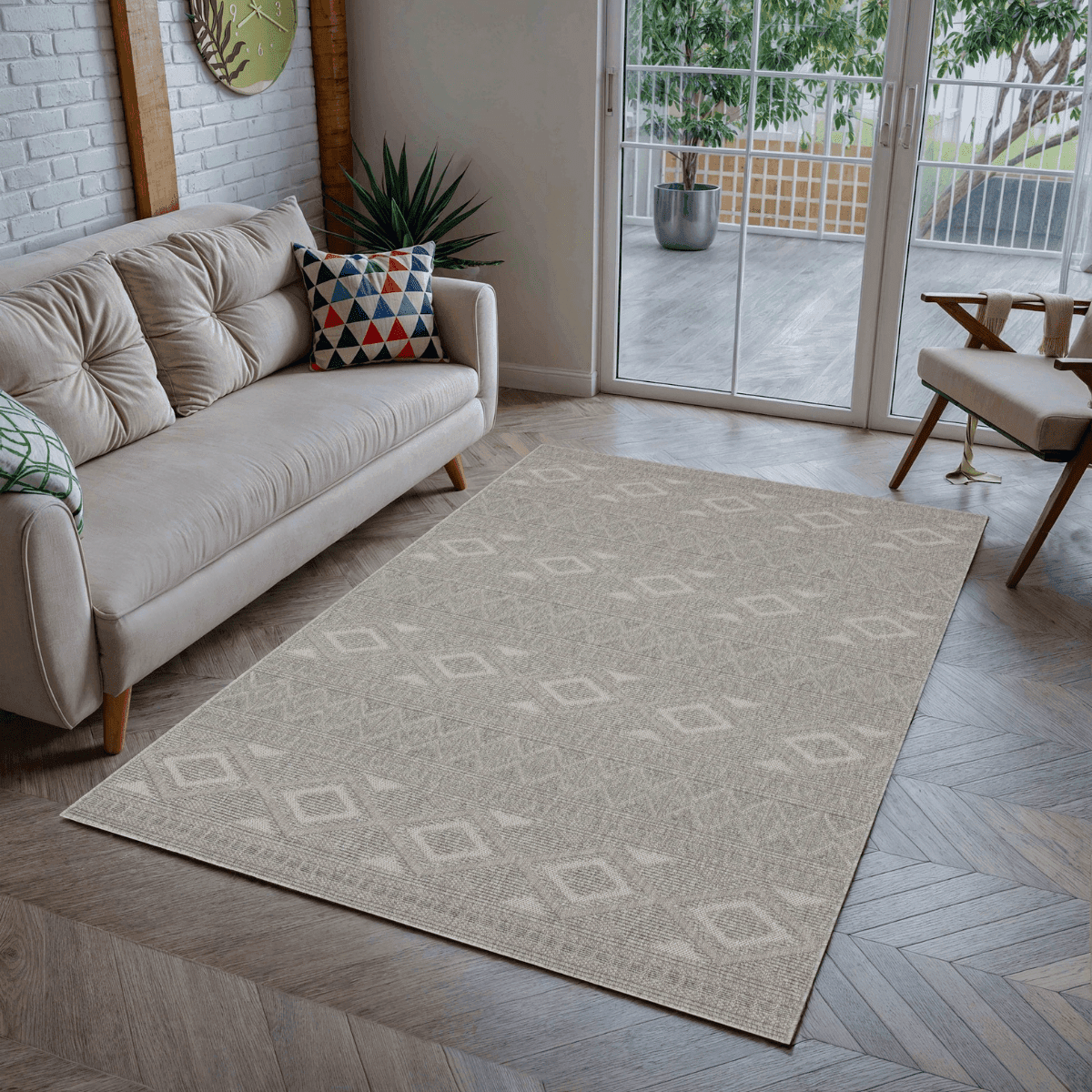 Tapis rectangulaire gris à motifs losanges gris - ASELYA - Calicosy