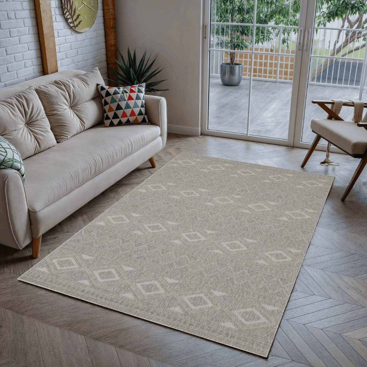 Tapis rectangulaire gris à motifs losanges gris - ASELYA - Calicosy