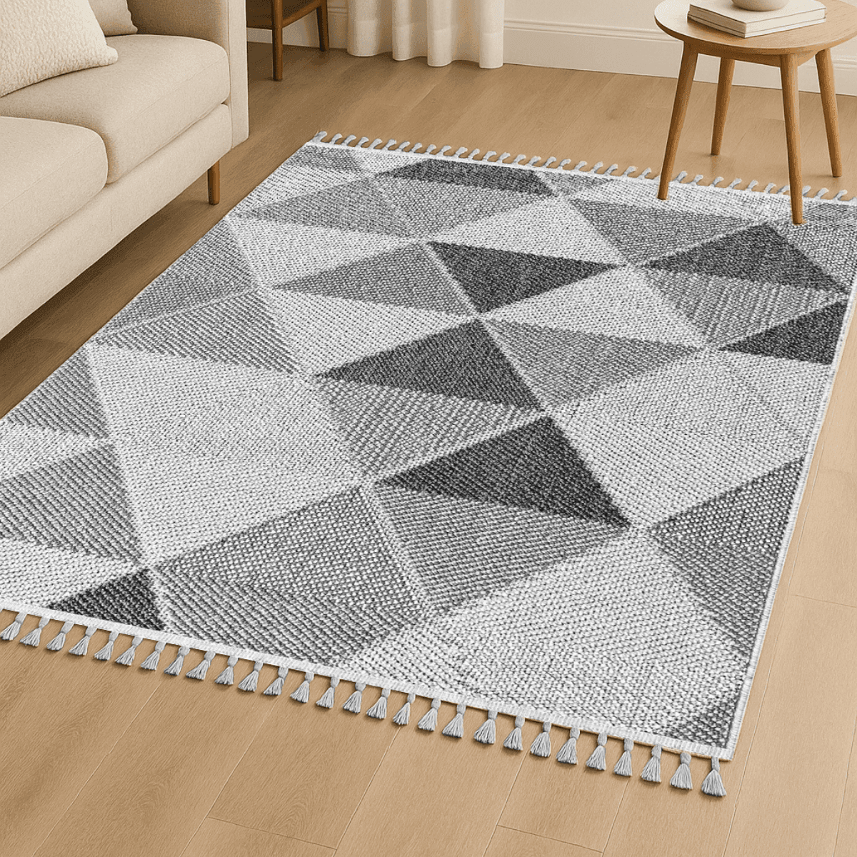 Tapis rectangulaire à motifs triangles gris - BUKLE - Calicosy
