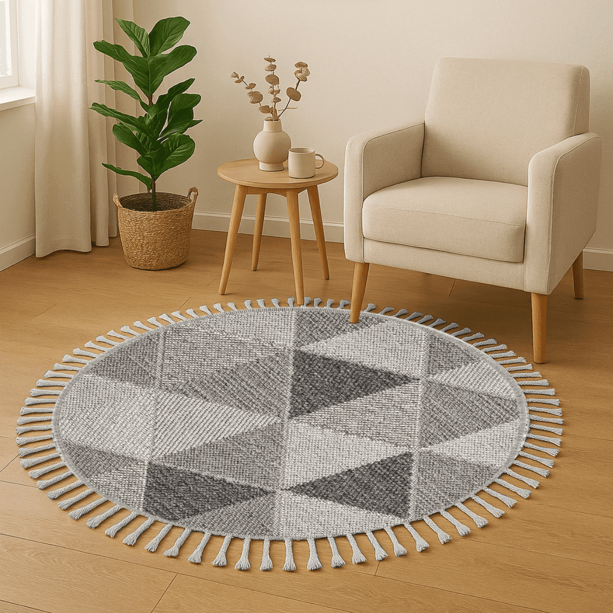 Tapis rond à motifs triangles gris - BUKLE - Calicosy