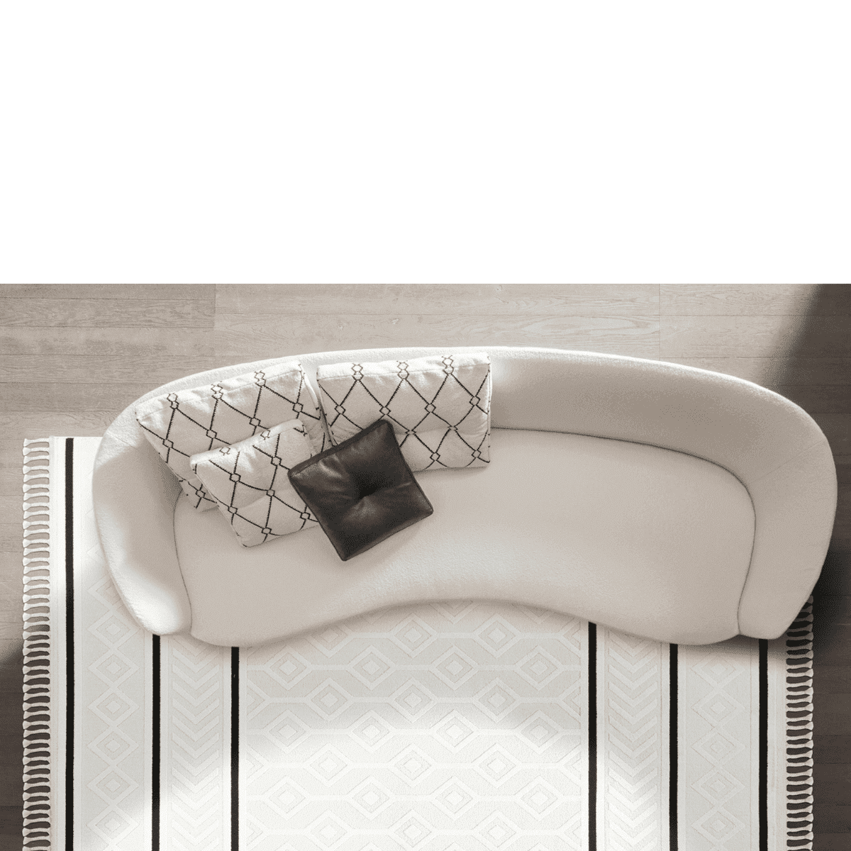 Tapis rectangulaire crème à motifs géométriques creusés et rayures noires - MALTA - Calicosy