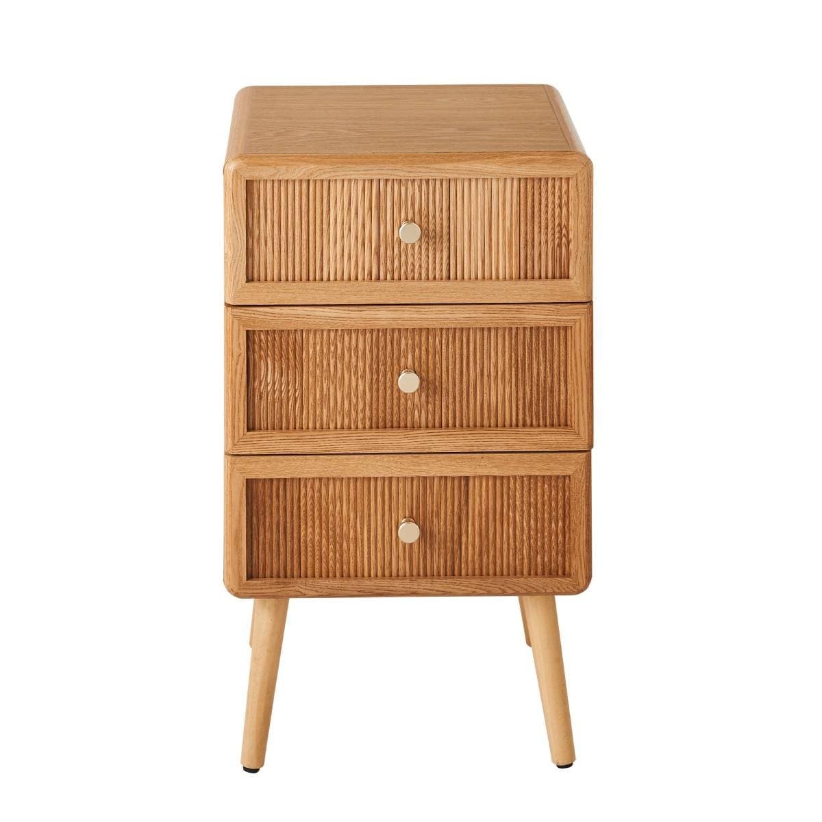Chevet 3 tiroirs avec façades lamellées H71 cm AVA - Panneaux de particules - Calicosy