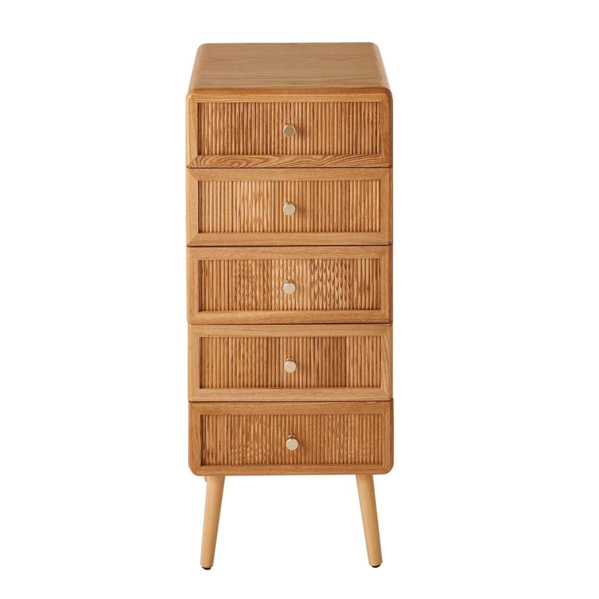 Chiffonnier 5 tiroirs avec façades lamellées H100 cm - AVA - Panneaux de particules - Calicosy
