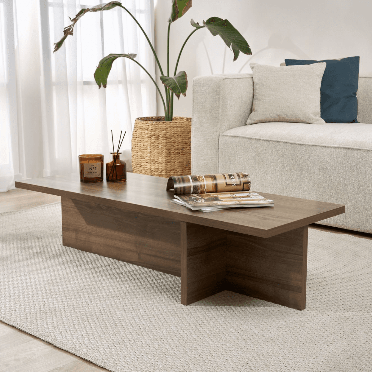 Table basse avec plateau rectangulaire et pied asymétrique L120 cm - HARBOR - Calicosy