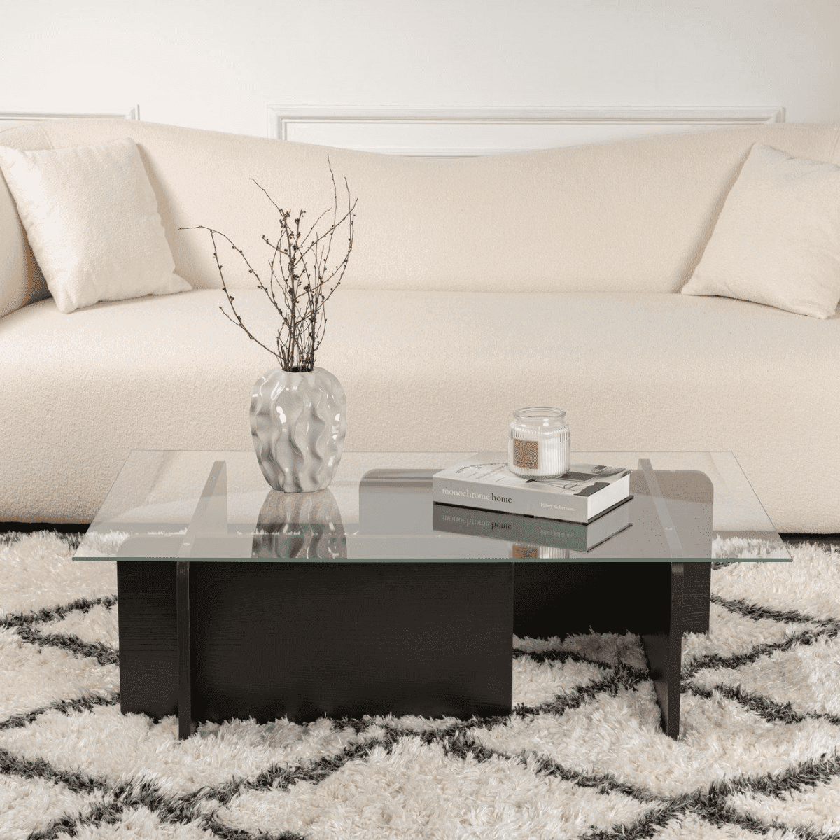 Table basse avec plateau en verre trempé L105 cm - FLAVIO - Calicosy