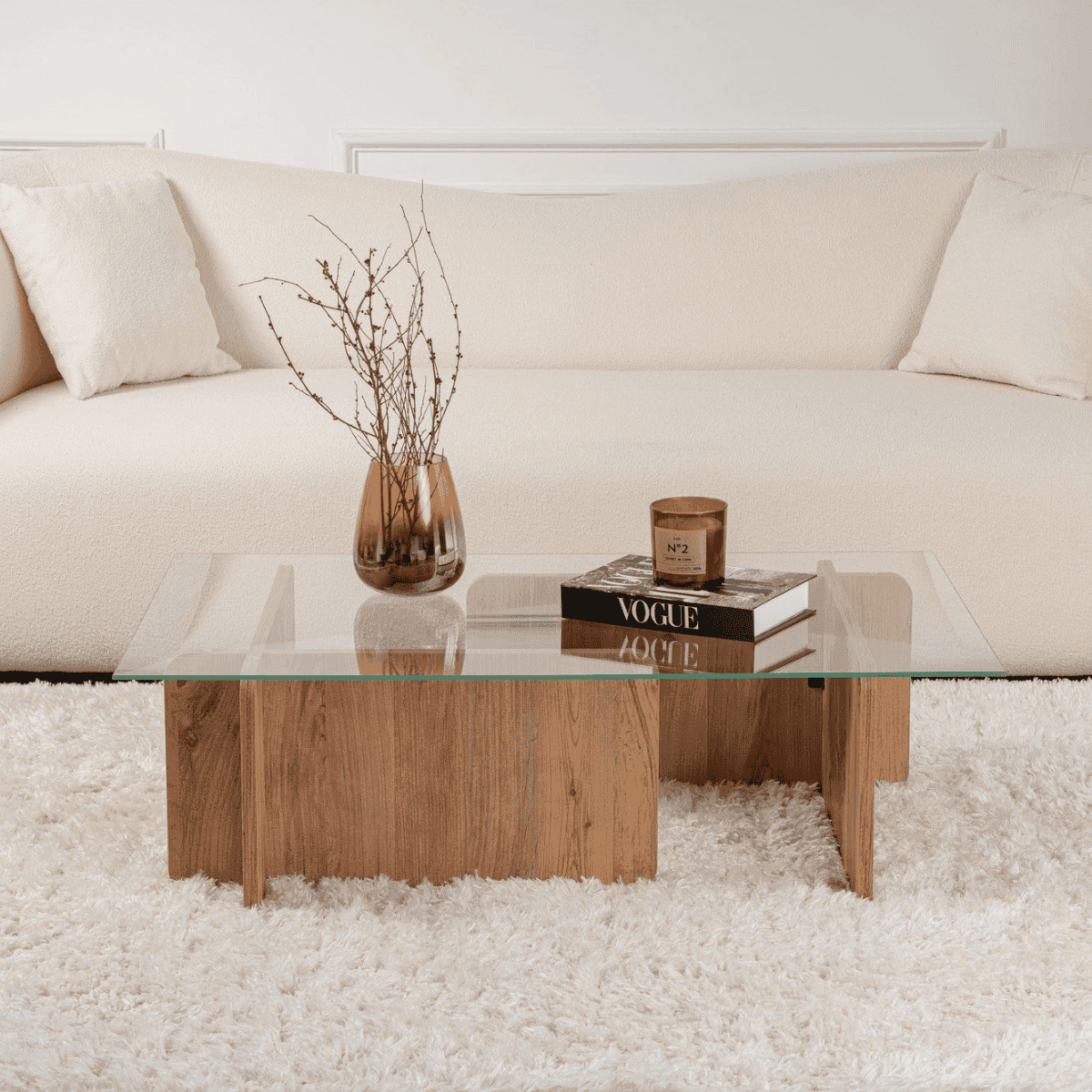 Table basse avec plateau en verre trempé L105 cm - FLAVIO - Calicosy