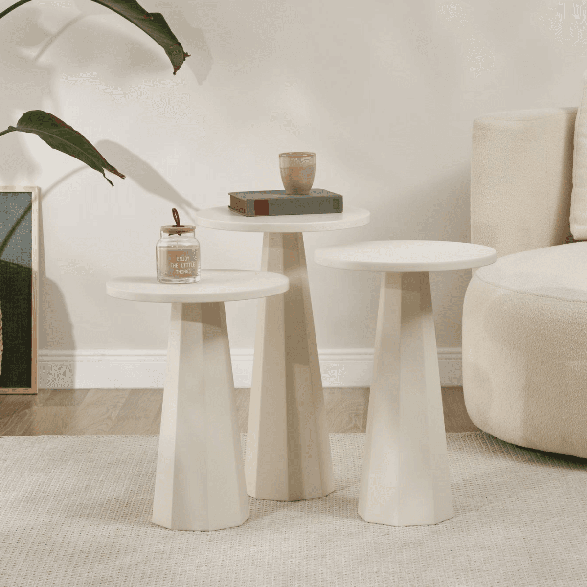 Lot de 3 tables basses blanches H57/H52/H47 cm - LILYUM - Calicosy