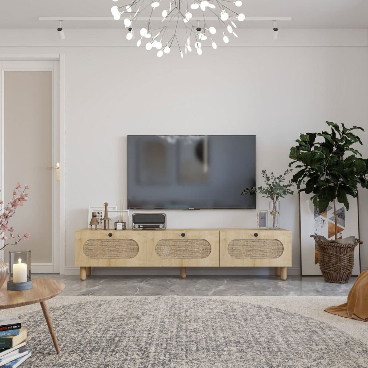 Meuble TV 3 portes rabattables en jute ELENA - Calicosy
