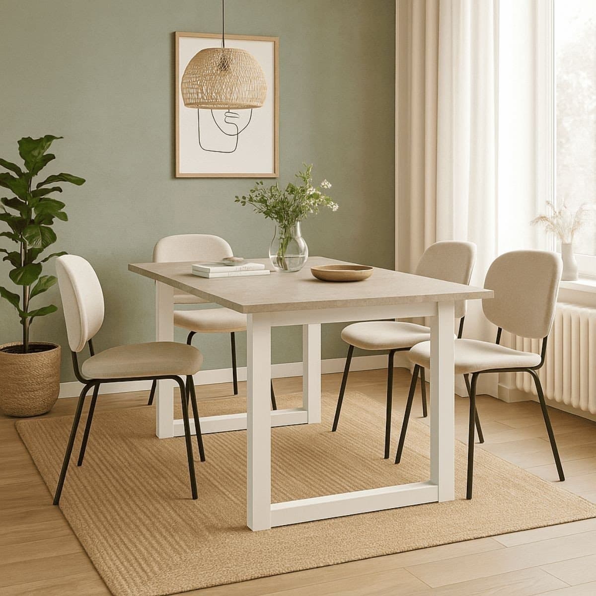 Table à manger extensible décor travertin et blanc L120-160 cm - HOUSTON - Calicosy