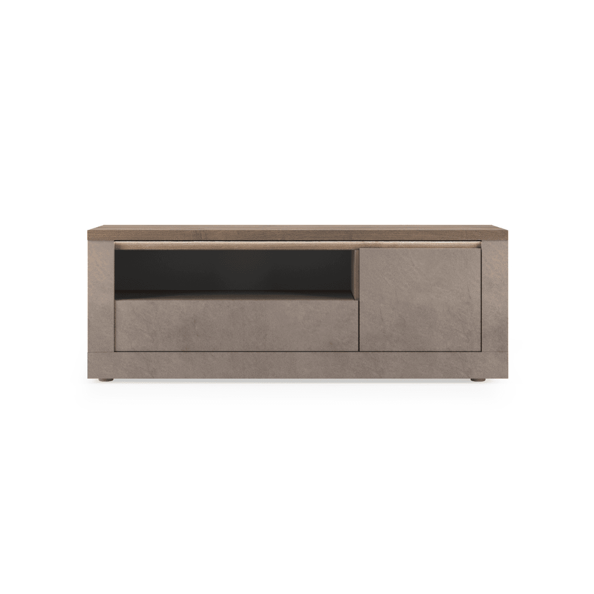 Meuble TV 1 porte, 1 tiroir et 1 niche effet bronze et mercure L160 cm - ISCHIA - Panneaux de particules - Calicosy
