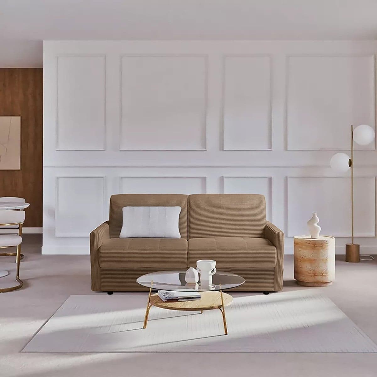 Canapé convertible 3 places en velours cÎtelé L175cm - Matelas 14cm - COSENZA - Calicosy