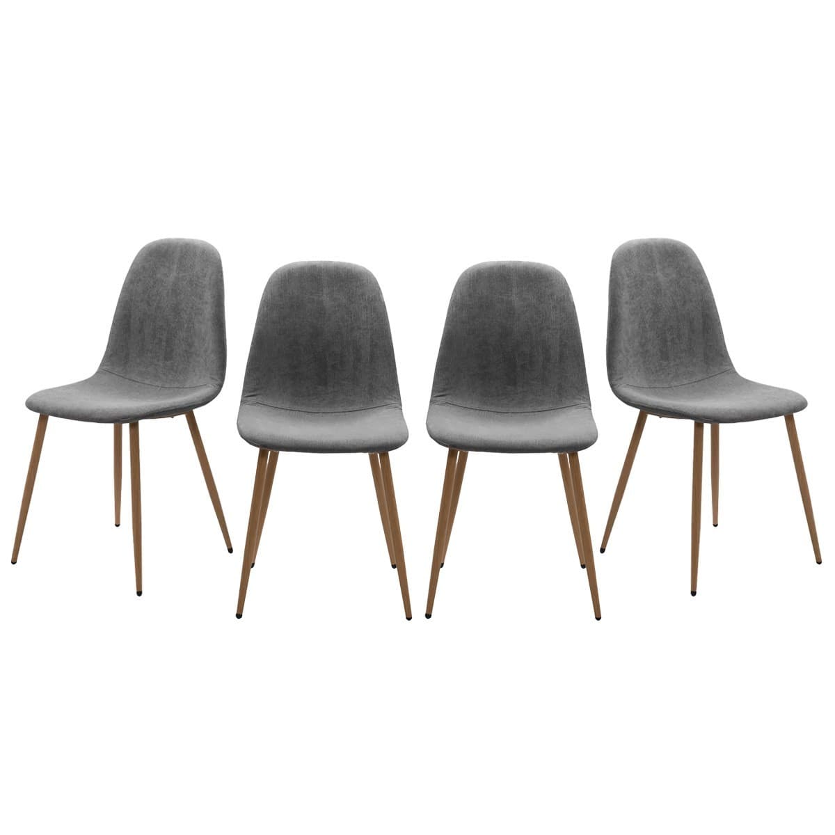 Lot de 4 chaises en velours côtelé gris avec pieds en bois L43 cm - ANYA - Métal - Calicosy