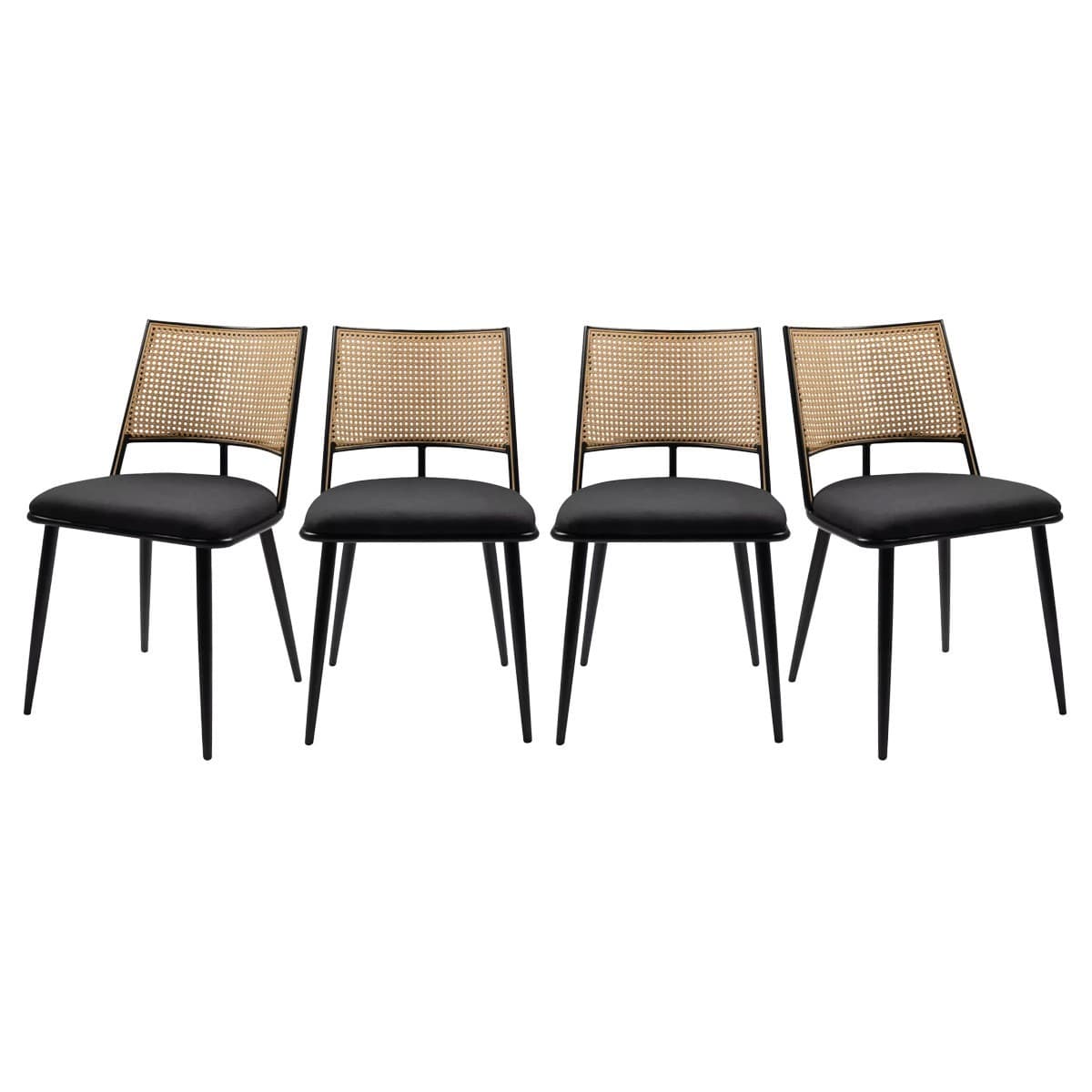 Lot de 4 chaises avec cannage naturel et structure en métal noir L47 cm - SCHILLER - Métal - Calicosy