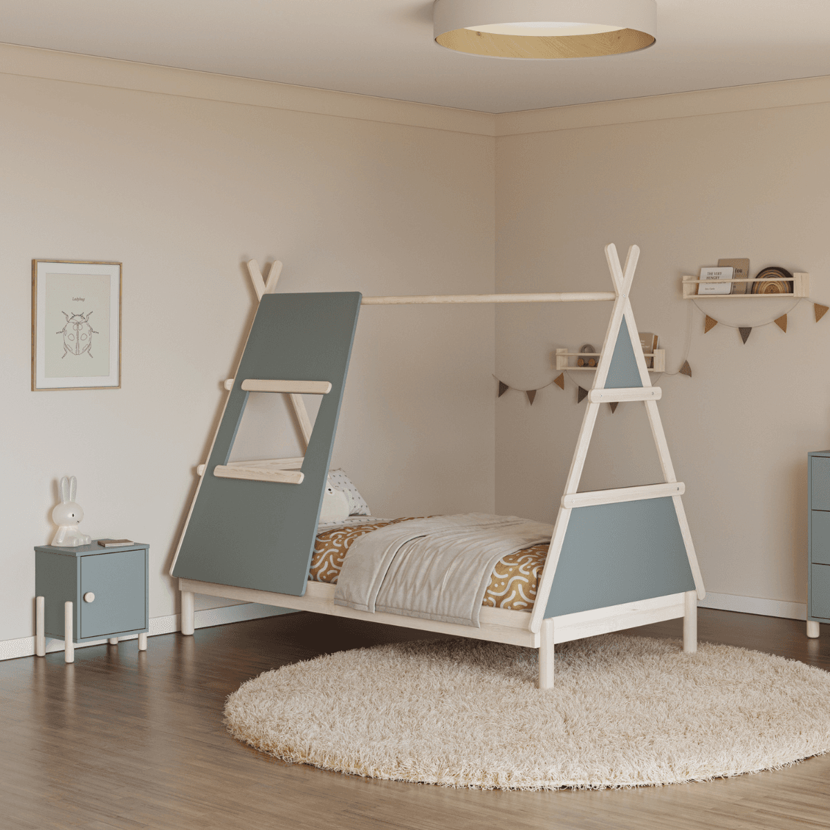 Lit cabane couchage 90x200 cm avec fenêtre intégrée - DAPHNÉ - Calicosy