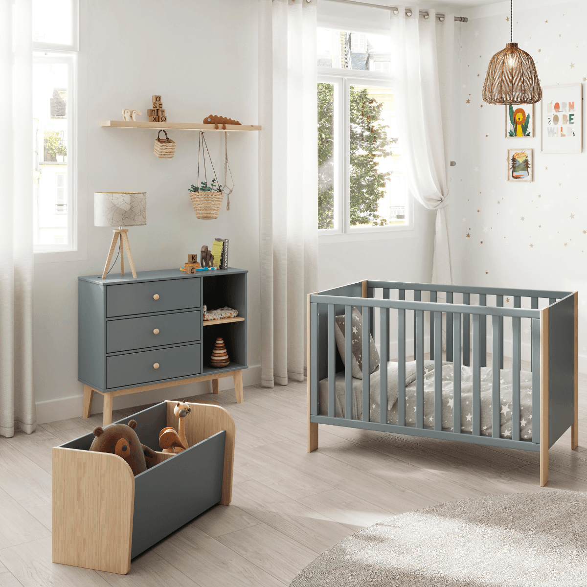 Coffre à jouet avec 2 niches ouvertes L70 cm - SIMON - Calicosy