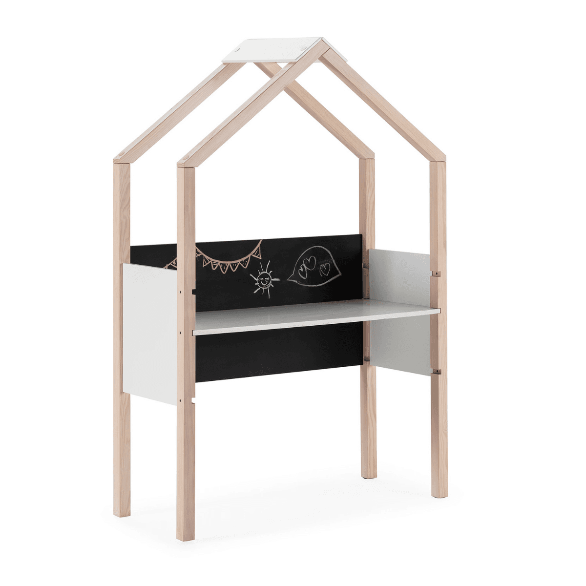 Bureau avec ardoise décor blanc laqué et bois clair L100 cm ELORA - Calicosy