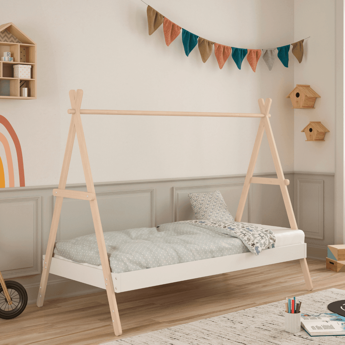 Lit cabane couchage 90x200 cm hauteur modulable - ELIOTT - Calicosy