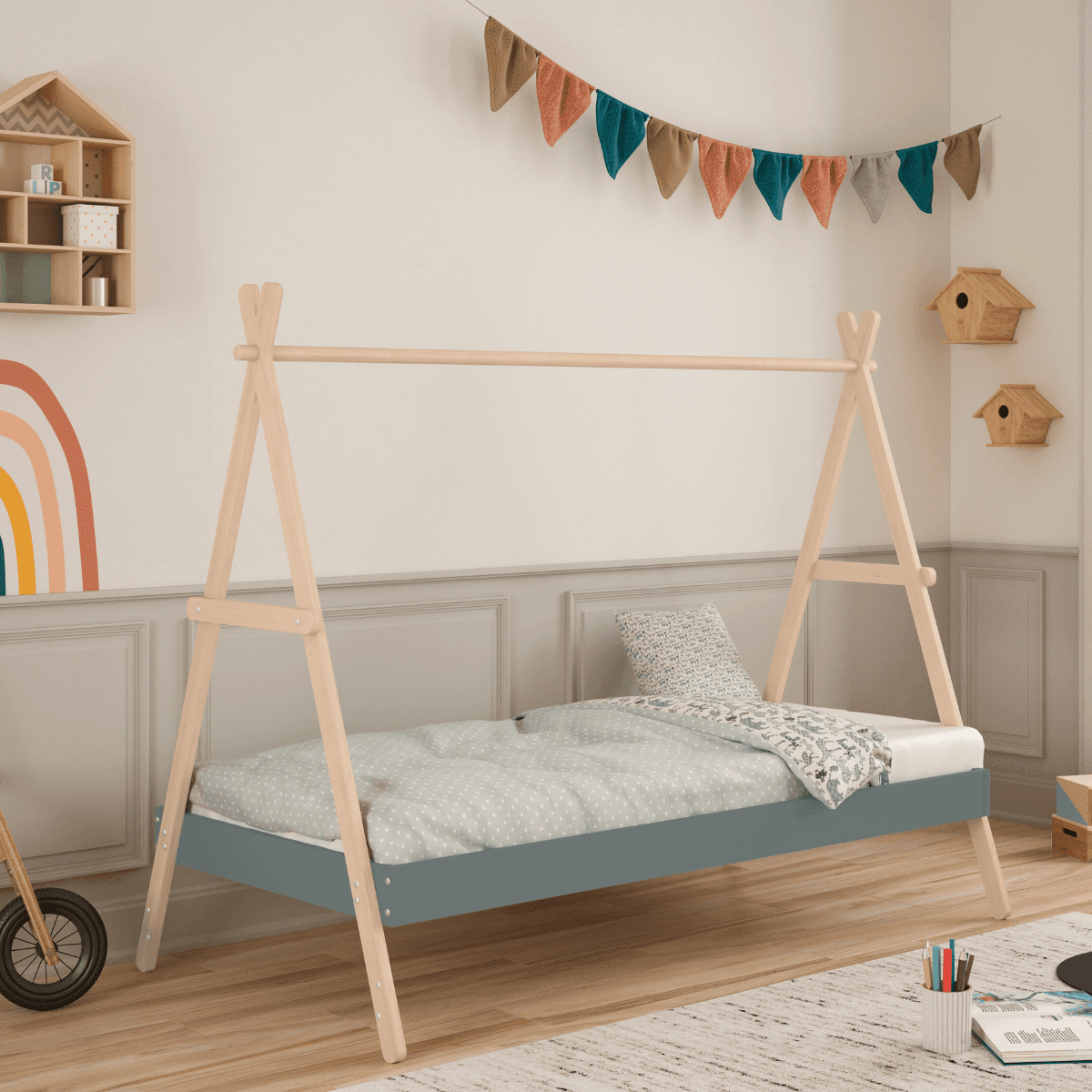 Lit cabane couchage 90x200 cm hauteur modulable - ELIOTT - Calicosy