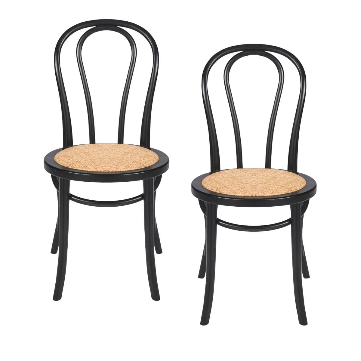 Lot de 2 chaises en hĂȘtre finition noire et assise rotin - TROQUET - Bois massif - Calicosy