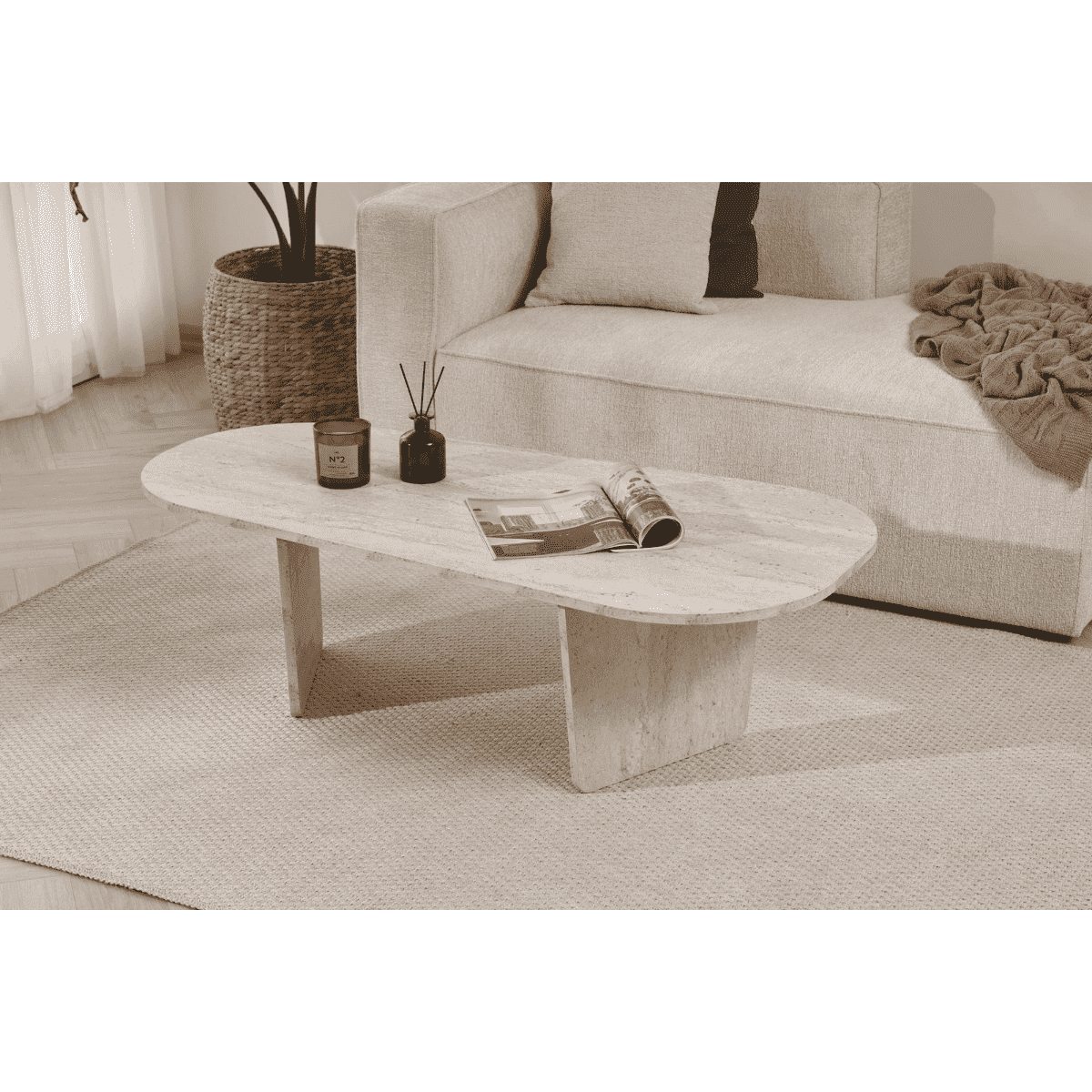 Table basse avec plateau aux bords arrondis L130 cm - AMÉLIA - Calicosy