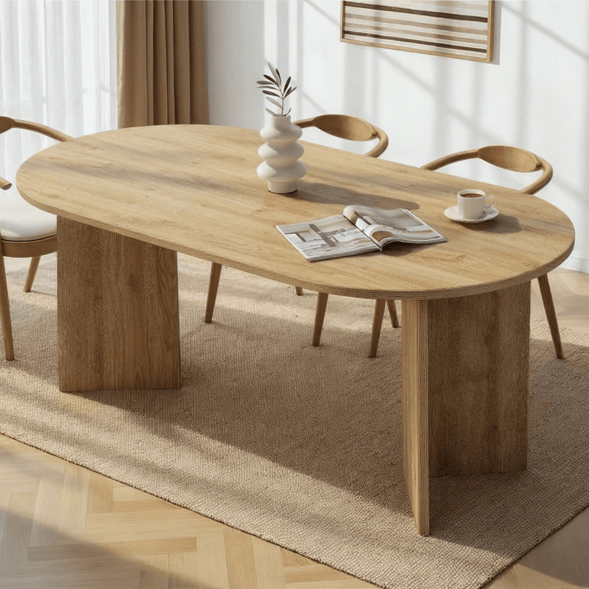 Table Ă manger avec bords arrondis L180 cm - SABLE - Calicosy