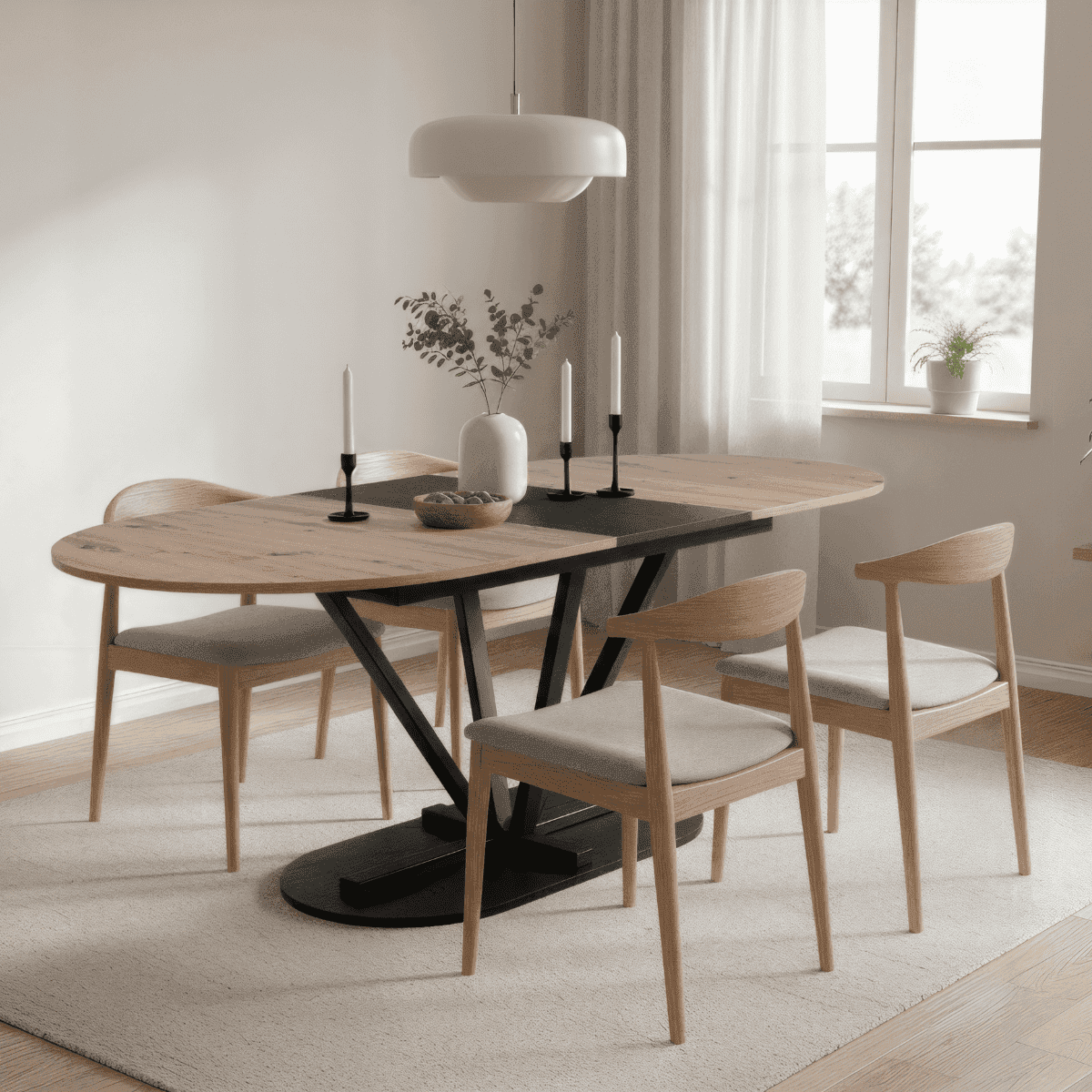 Table à manger extensible L160-200 cm décor chêne et noir VESTER - Calicosy