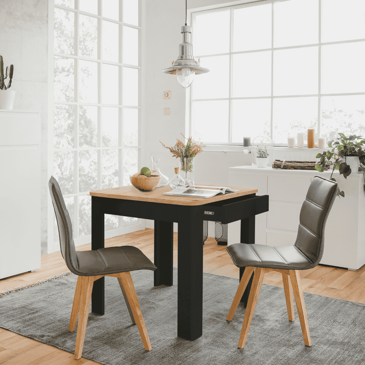 Table à manger carré 80x80 cm avec tiroir SKARA - Calicosy