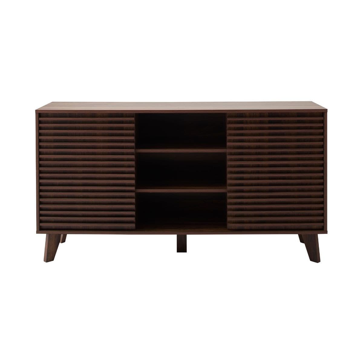 Buffet 2 portes coulissantes façades effet bois rainuré L140 cm FRIBOURG - Panneaux de particules - Calicosy