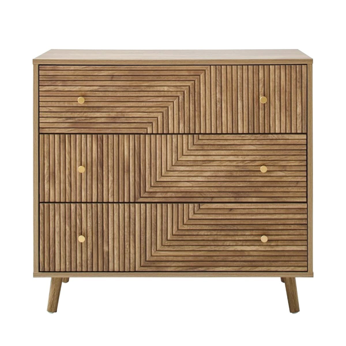 Commode 3 tiroirs façades lamellées EDEN - Panneaux de particules - Calicosy